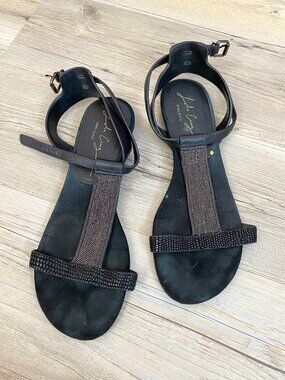 Lola Cruz Jewel Shoes Black Strappy Sandals Size 39